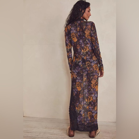 Free People High  Expectations maxi slip dress Size Medium Black Floral Sheer - Picture 8 of 8